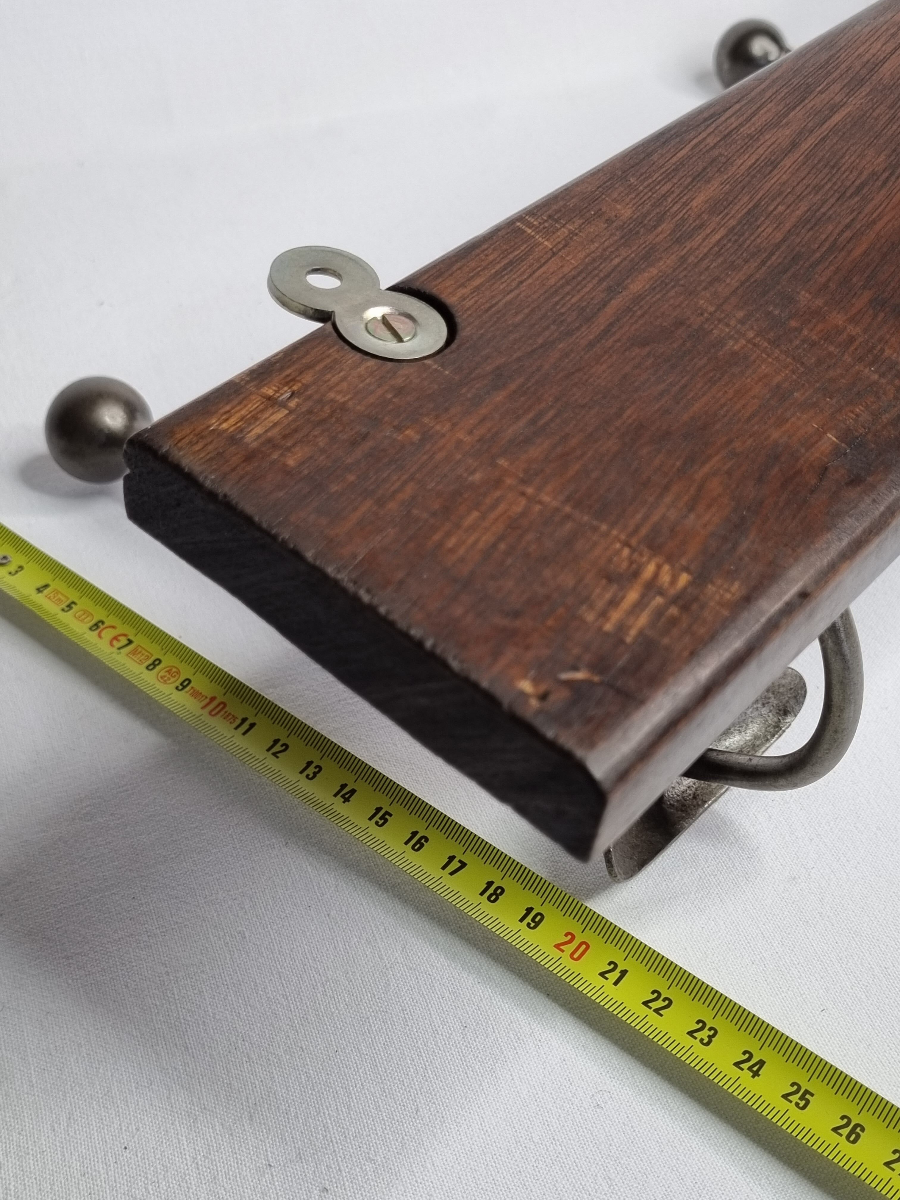 Wall coat rack, two double hooks, steel and wood, 50 cm