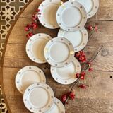 Lot de 10 assiettes à dessert vintage blanches et dorées