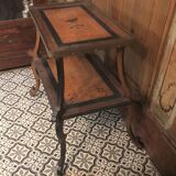 Old inlaid side table 19 th Tea table with 2 levels Wood