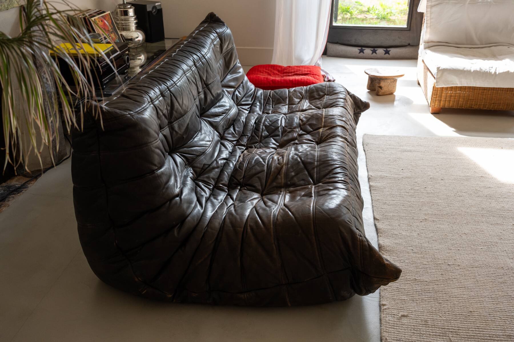 Togo sofa Ligne Roset 3-seater – Vintage brown leather from the 70s