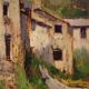Italian landscape painting view of houses from the 20th century