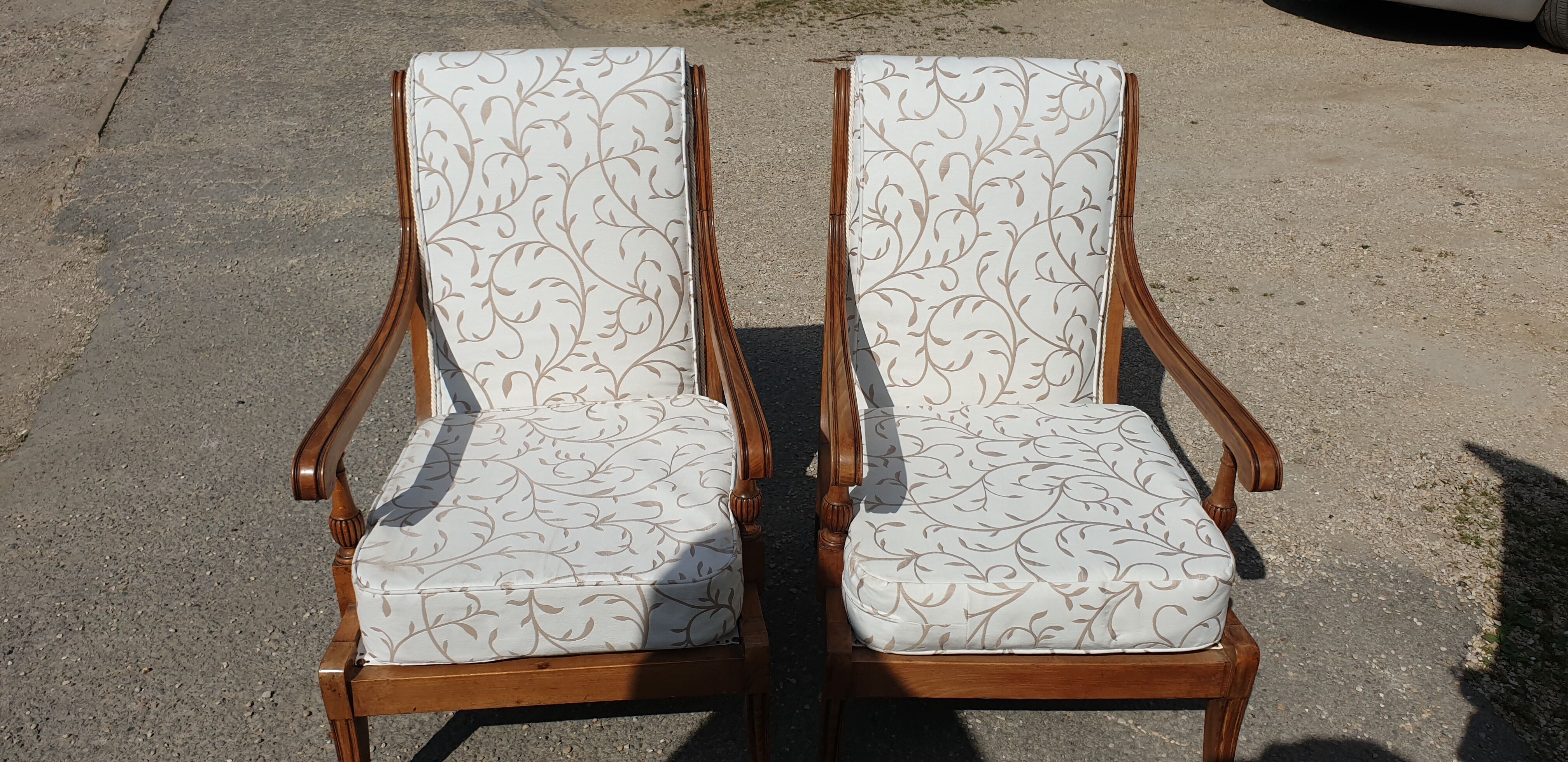 Louis XVI style armchairs in solid cherry wood