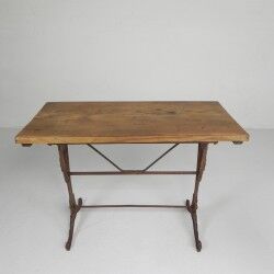 Table bistrot Art déco avec plateau en chêne sur base en fonte