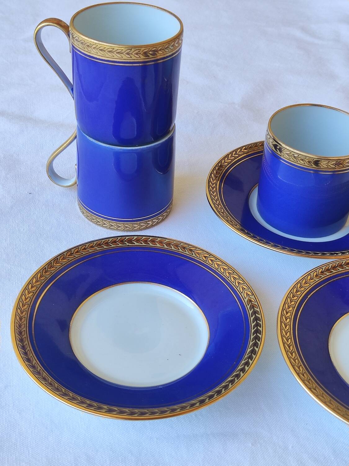 3 royal blue and gold cups and saucers - Royal Limoges porcelain