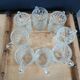 8 antique chiseled glass glasses / mugs