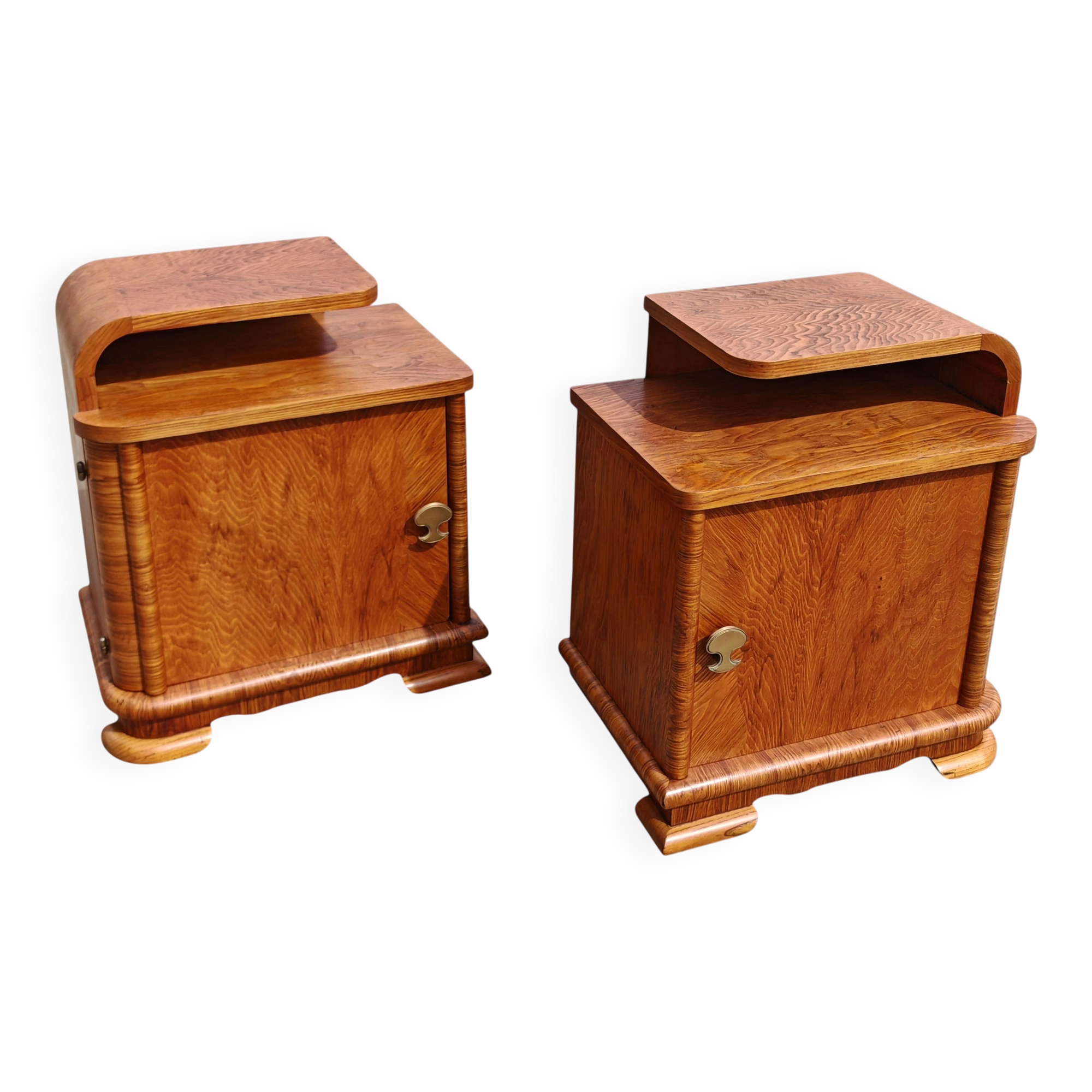 Pair of Art Deco bedside tables renovated in ash, 1930s.
