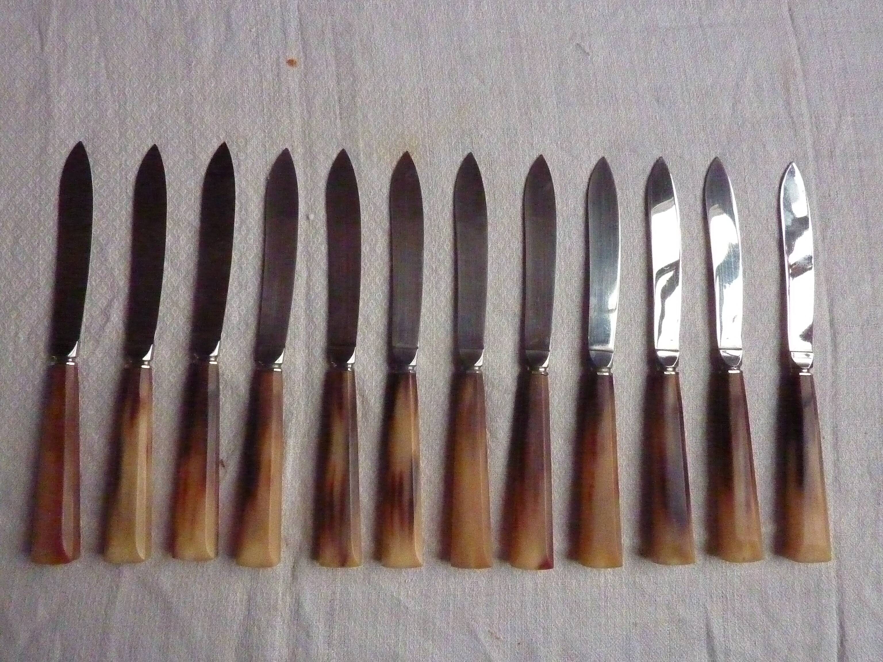 Art Deco horn walking knife set (2 knives, 12 large and 12 small)