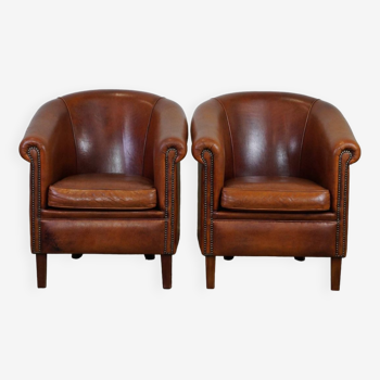 Set of 2 genuine sheepskin leather club armchairs with beautiful colors