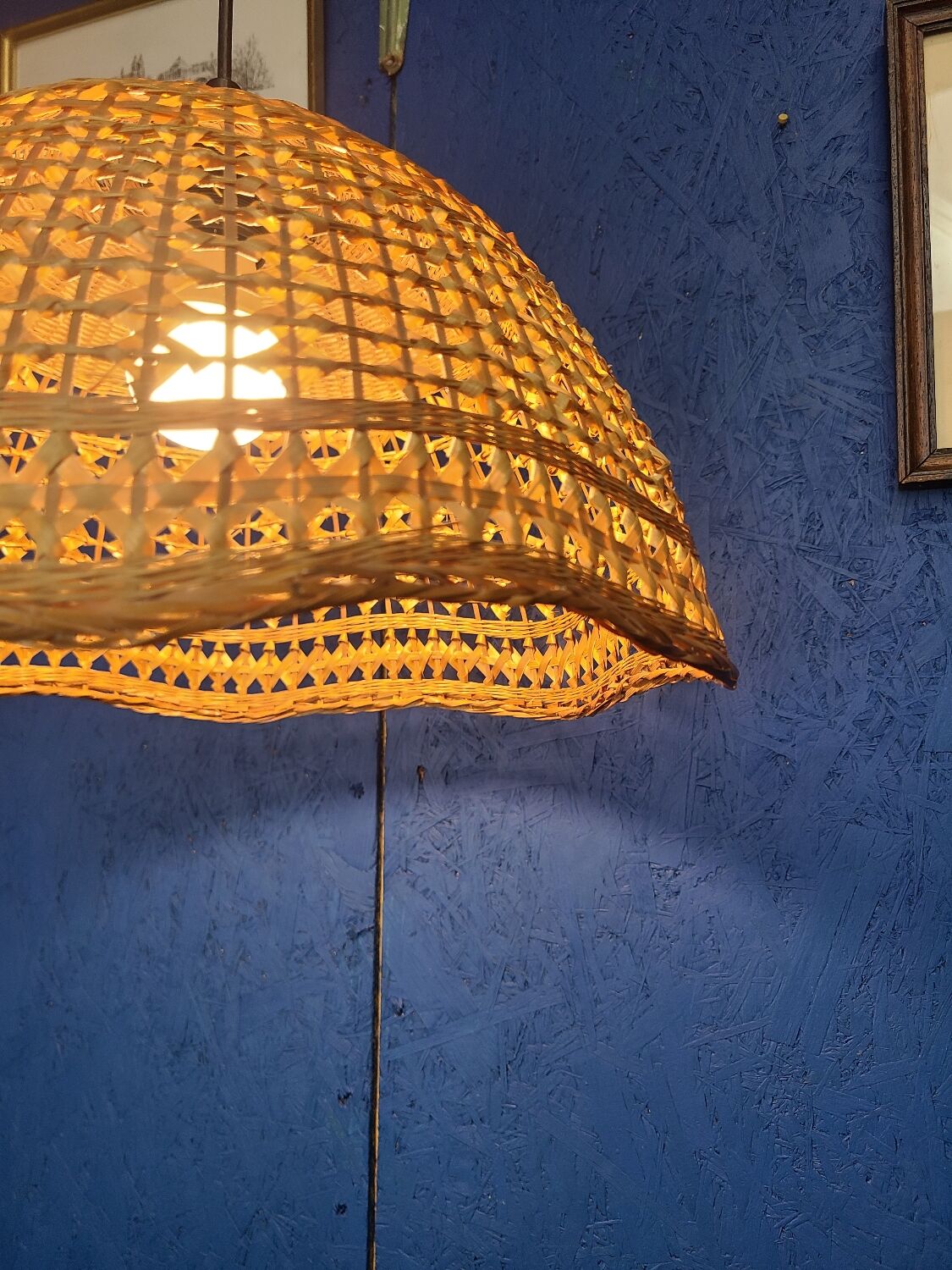 Abat jour pendant lamp in vintage wicker