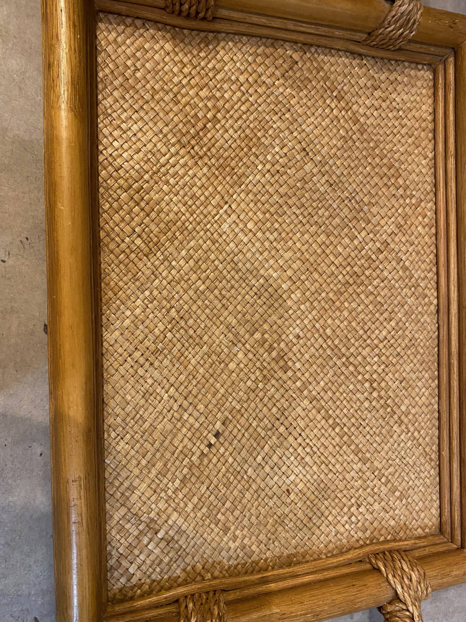 Rectangular rattan and weaved mat tray with double handles