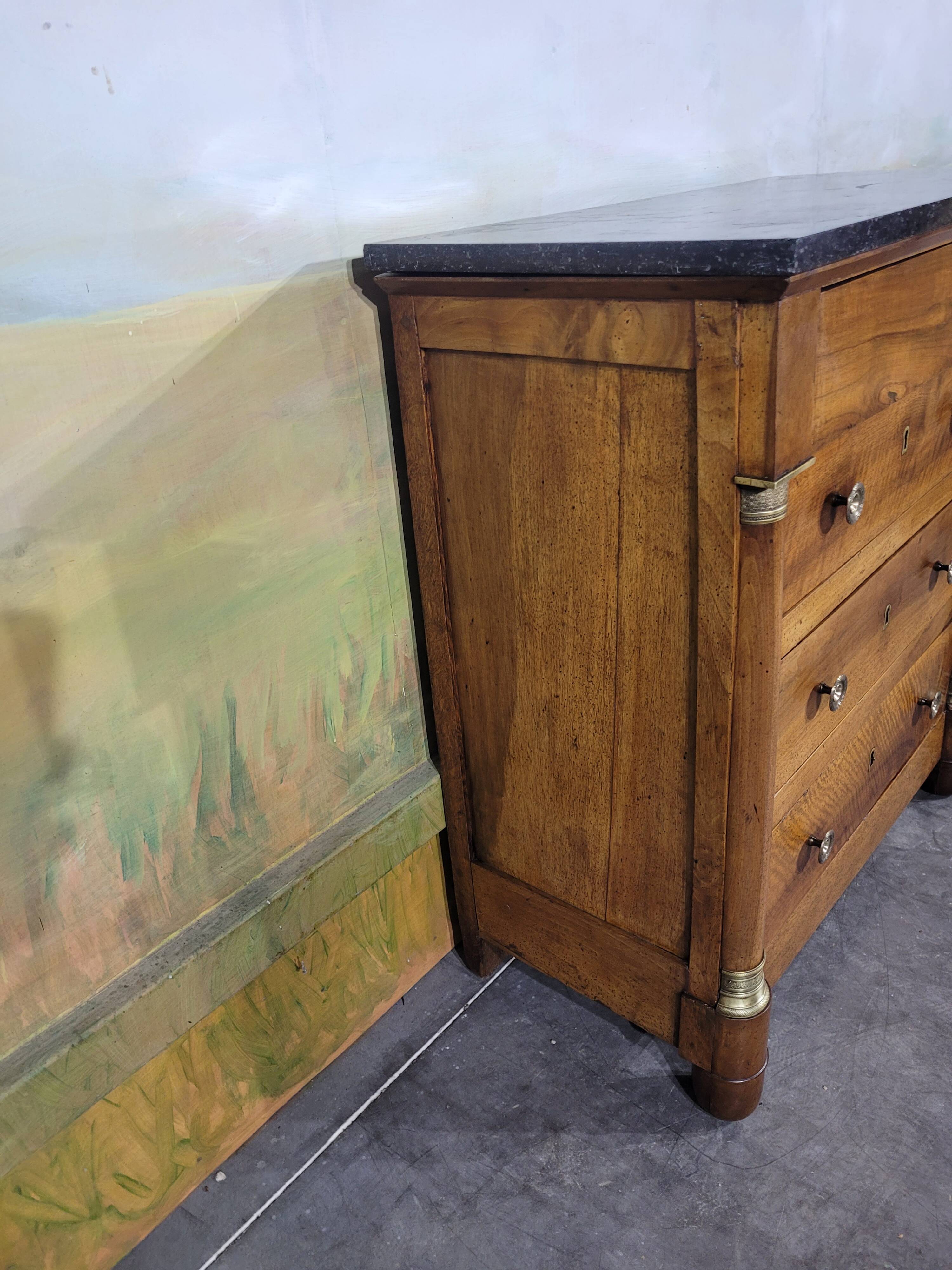 Small Empire-style chest of drawers in solid walnut