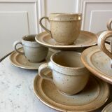 set of 10 cups and sub-cups in stoneware of the Marais handcrafted signed 70s