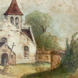 Tableau dessin ancien xixe église