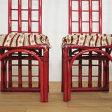 Red bamboo table by Arturo Pozzoli, 1980s, set of 7