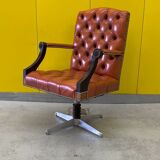Vintage orange leather buttoned back gainsborough swivel desk chair from 1980