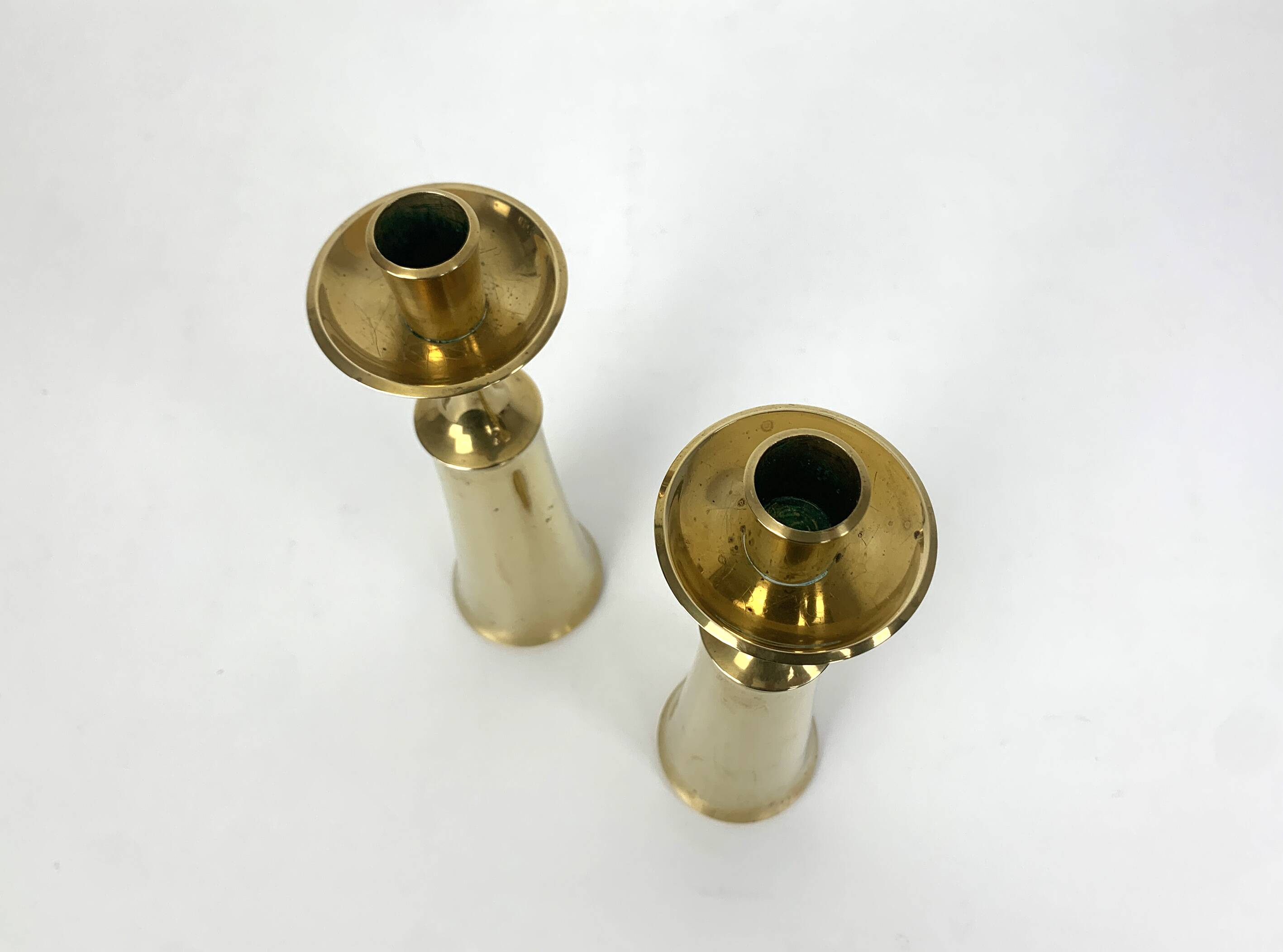 Pair of Scandinavian brass candle holders Jens Harald Quistgaard Dansk Design Denmark 1960-70