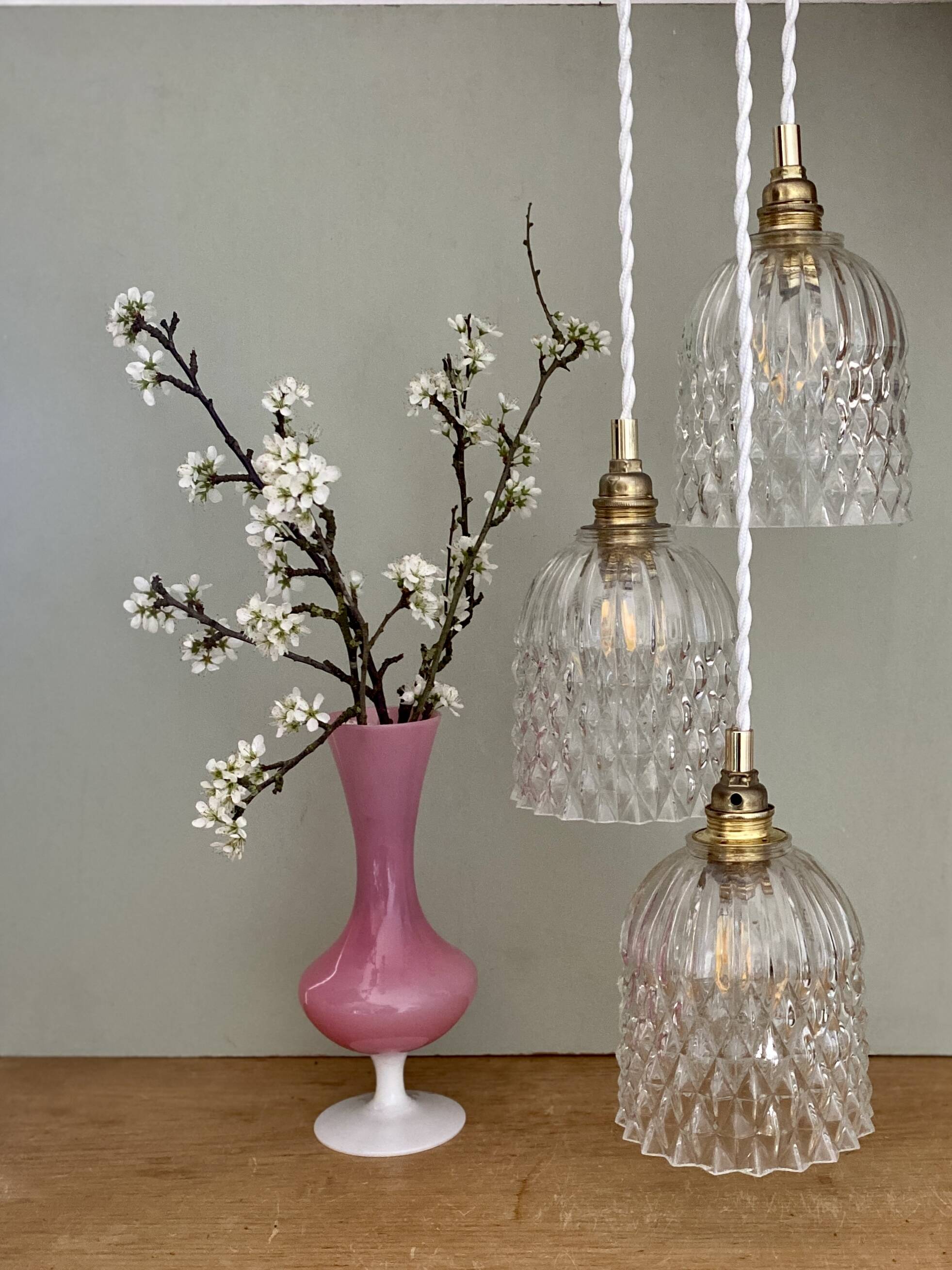 Vintage glass triple globe waterfall pendant light