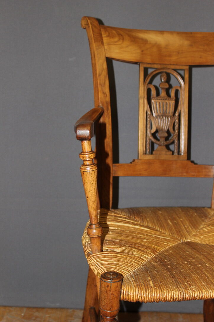 Pair of straw armchairs in cherry wood Directoire early XIX