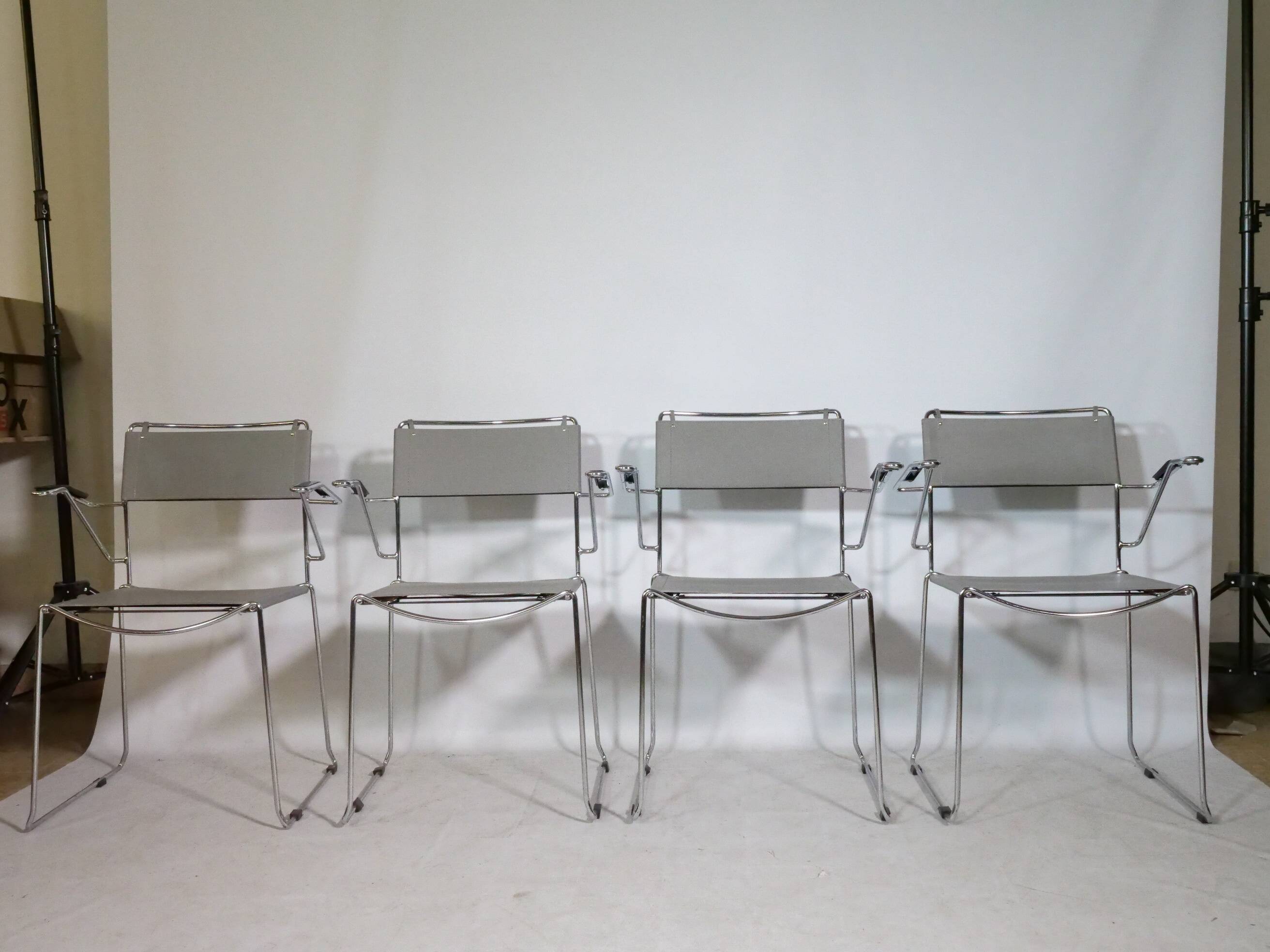 Mid-Century Design Chrome and Leather Chairs from Italy, Set of 4, 1970s