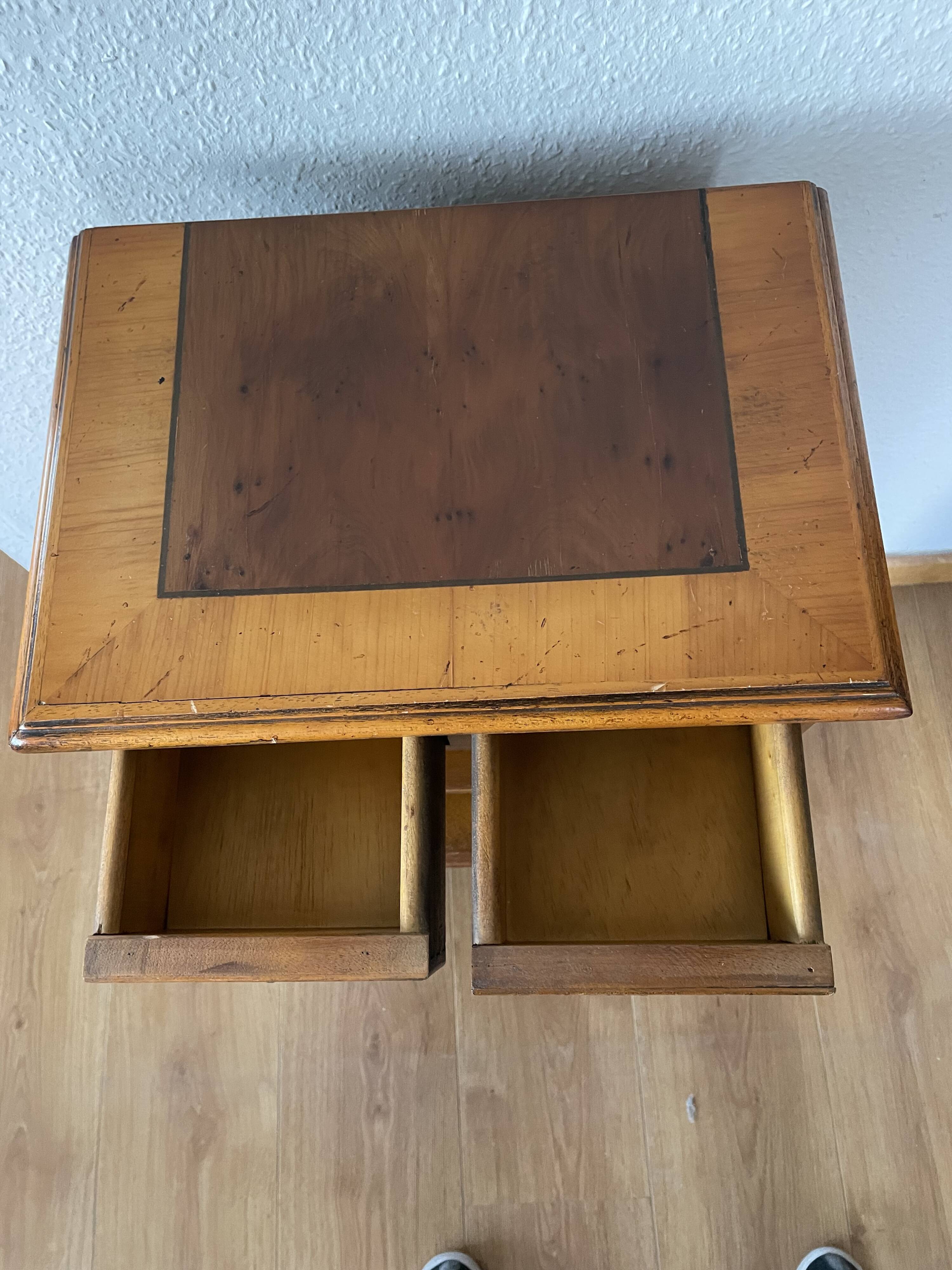 Small vintage wooden cabinet – 2 drawers & shelves