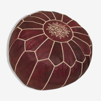 Pouf marocain en cuir bordeaux