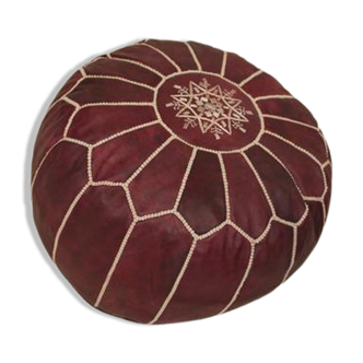 Pouf marocain en cuir bordeaux