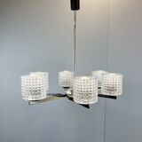 Six-light chandelier by Kaiser Leuchten, chrome, glass, vintage of the 60s