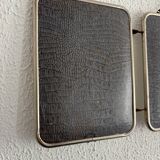 Vintage 1960s triptych mirror barber blue crocodile effect - 20 x