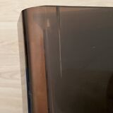 Modular bookcase in aluminum and smoked plexiglass