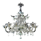 Romantic Transparent Murano Glass Chandelier with White Floral Elements