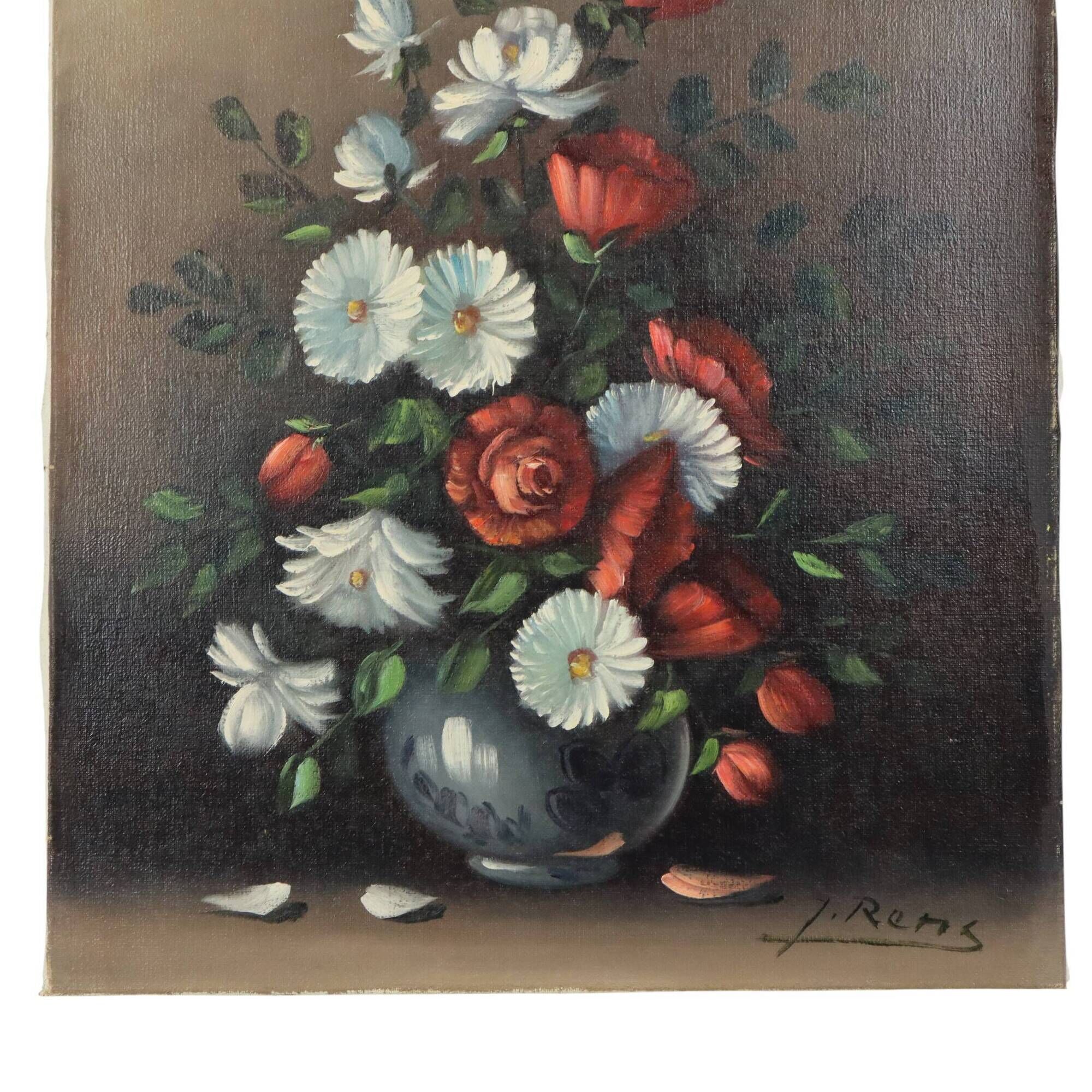Vintage Floral Still Life Painting Signed J. Rems 60x50cm