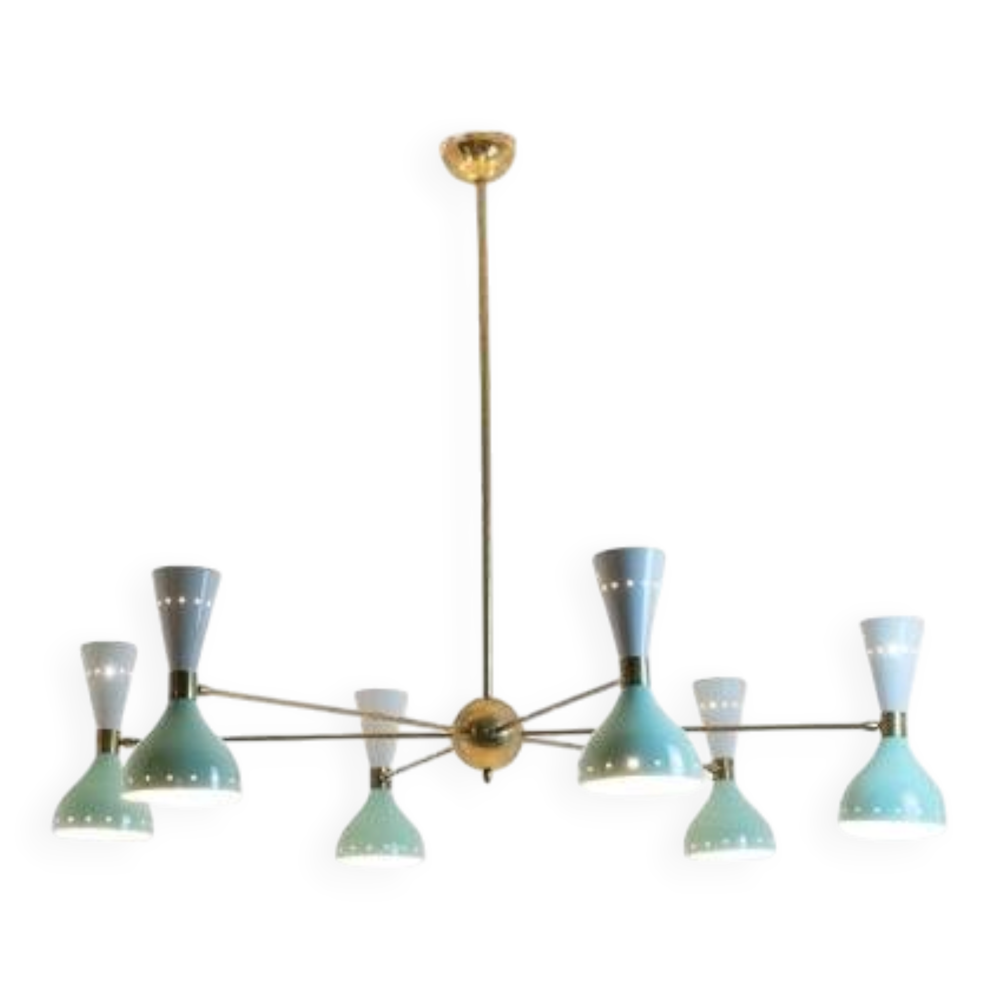 Radiant diablo-shaped chandelier with 12 lights. Contemporary.