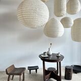 Suspension in rattan and natural japanese linen in the shape of a drop