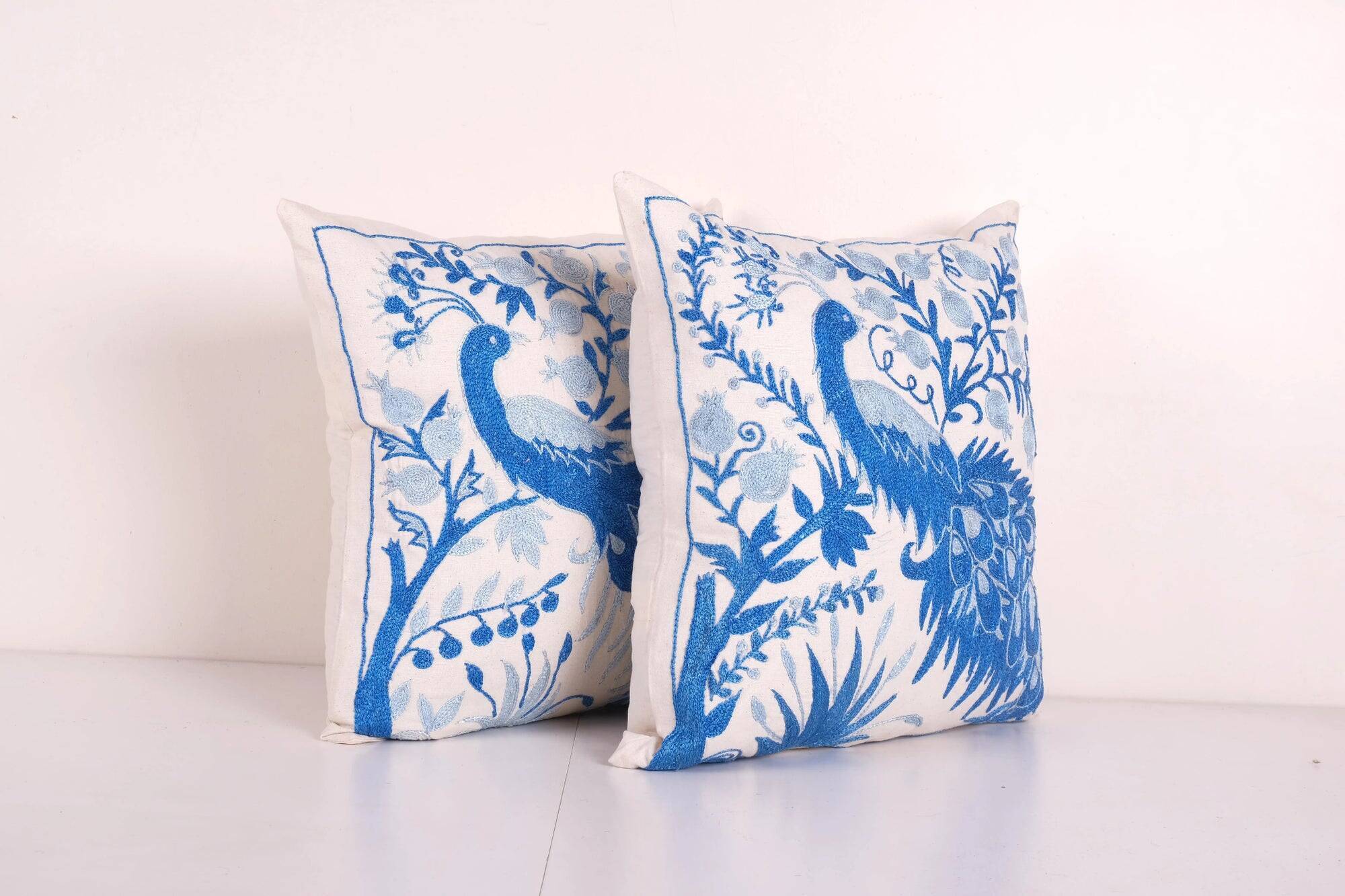 Set of 2 vintage embroidered cushion covers 46x46 cm