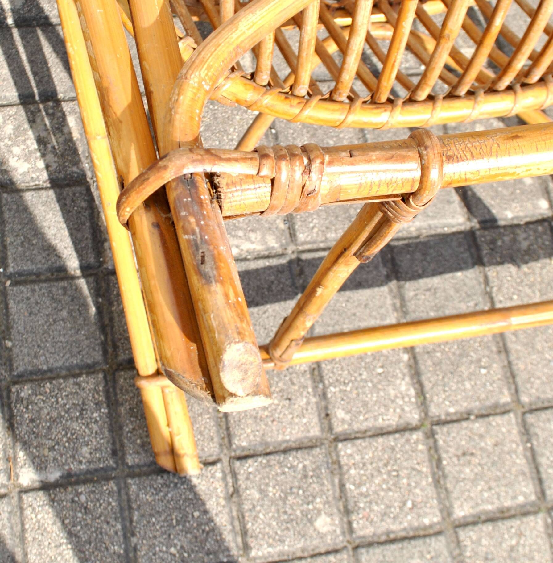 Vintage balcony garden furniture armchairs and table bamboo and rattan 1960