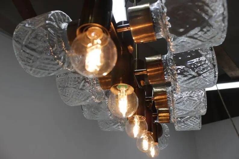 Unique Design Glass Chandelier, Czechoslovakia, 1970s