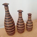 Wicker and leather bottle