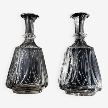 Two Le Creusot wine carafes (Baccarat) 19th century. Leaves