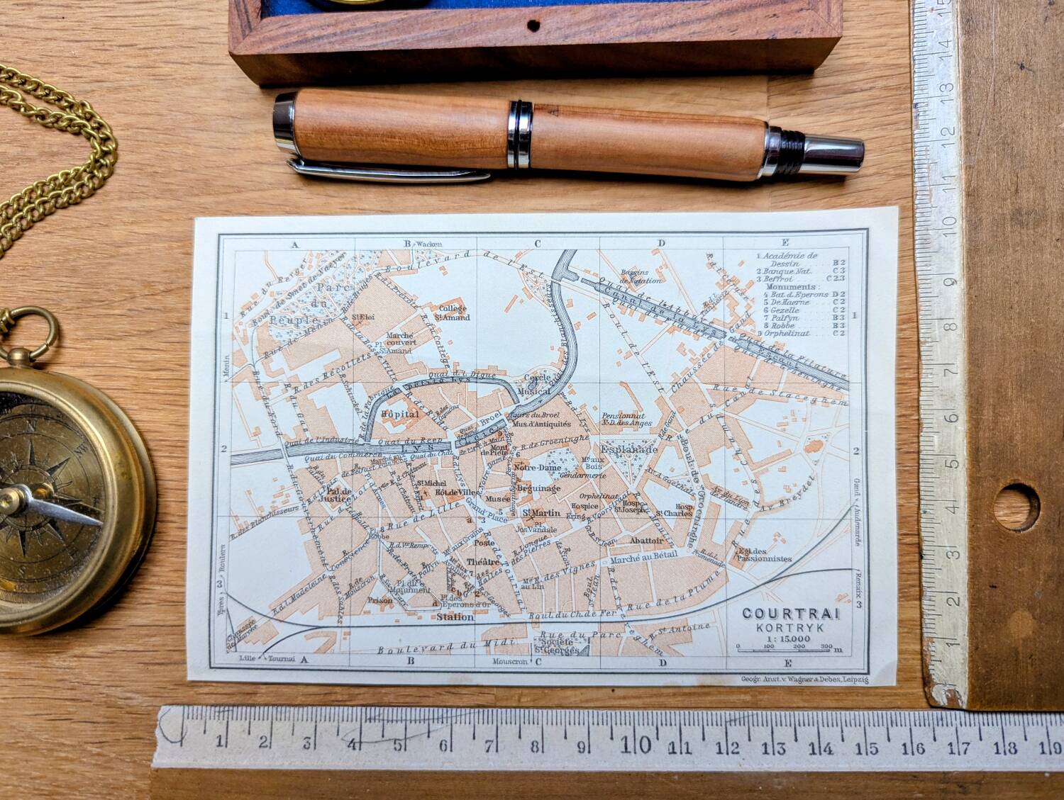 Kortrijk, small old map, vintage 1910