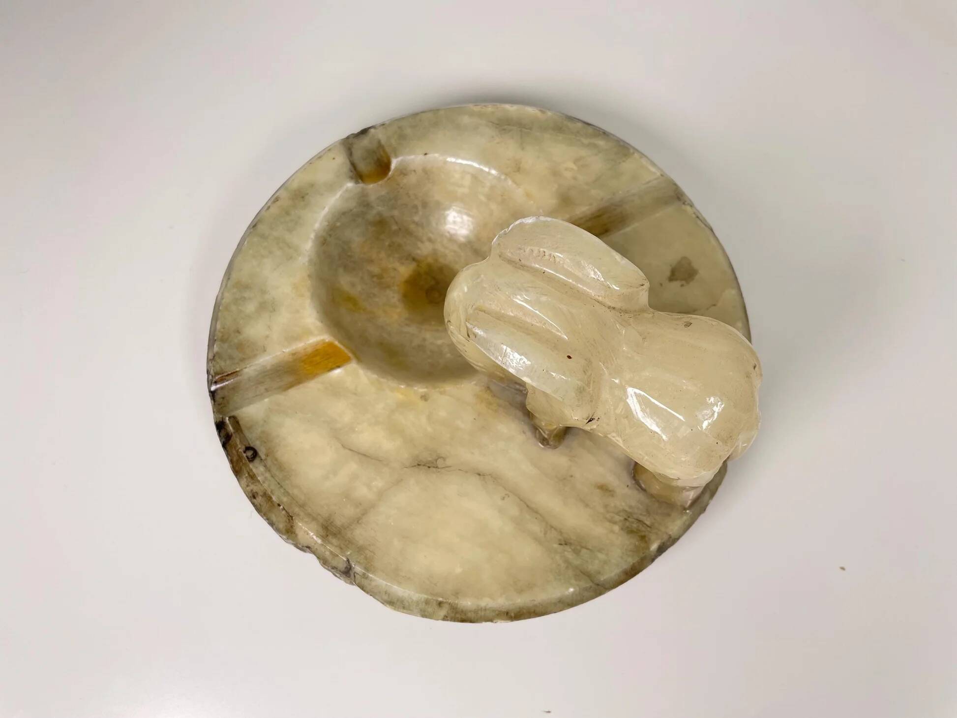 Hand carved alabaster elephant ashtray