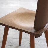 Series of four vintage brutalist wooden chairs 1960