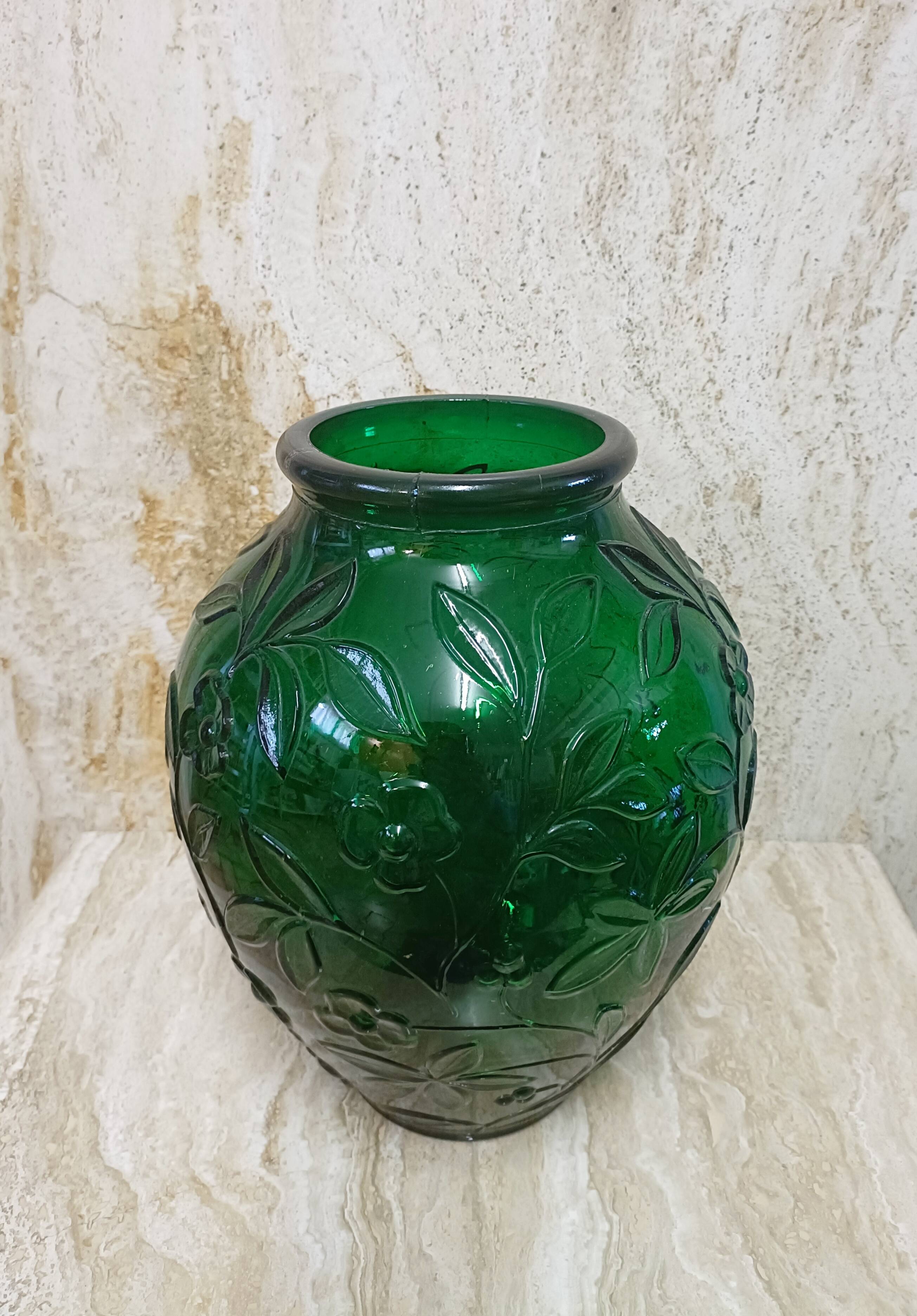 Ovoid vase pressed glass green art deco