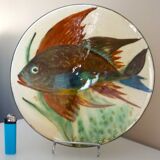Ceramic dish, enameled terracotta, signed Puigdemont, 1960s, fish