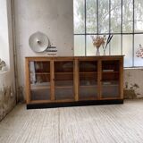 Enfilade de métier en chêne avec portes vitrées
