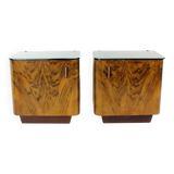 Pair Of Art Deco Bedside Tables With Faux Wood Graining & Glass, Czechoslov