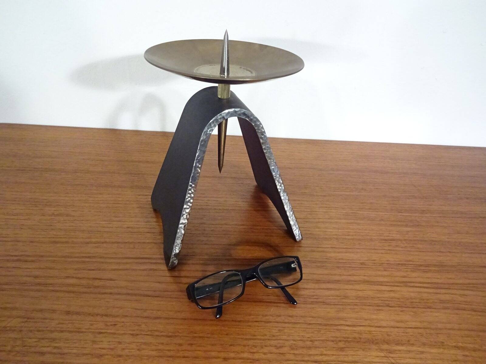 Brutalist Iron and Brass Candleholder, 1960s