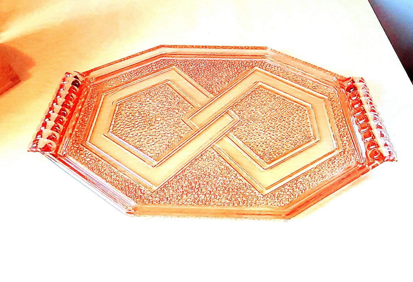 Art Deco pink glass top