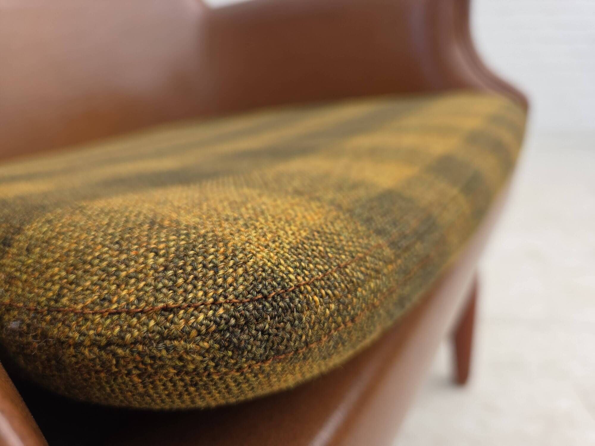 1970s, Danish armchair, artificial leather, teak wood legs.