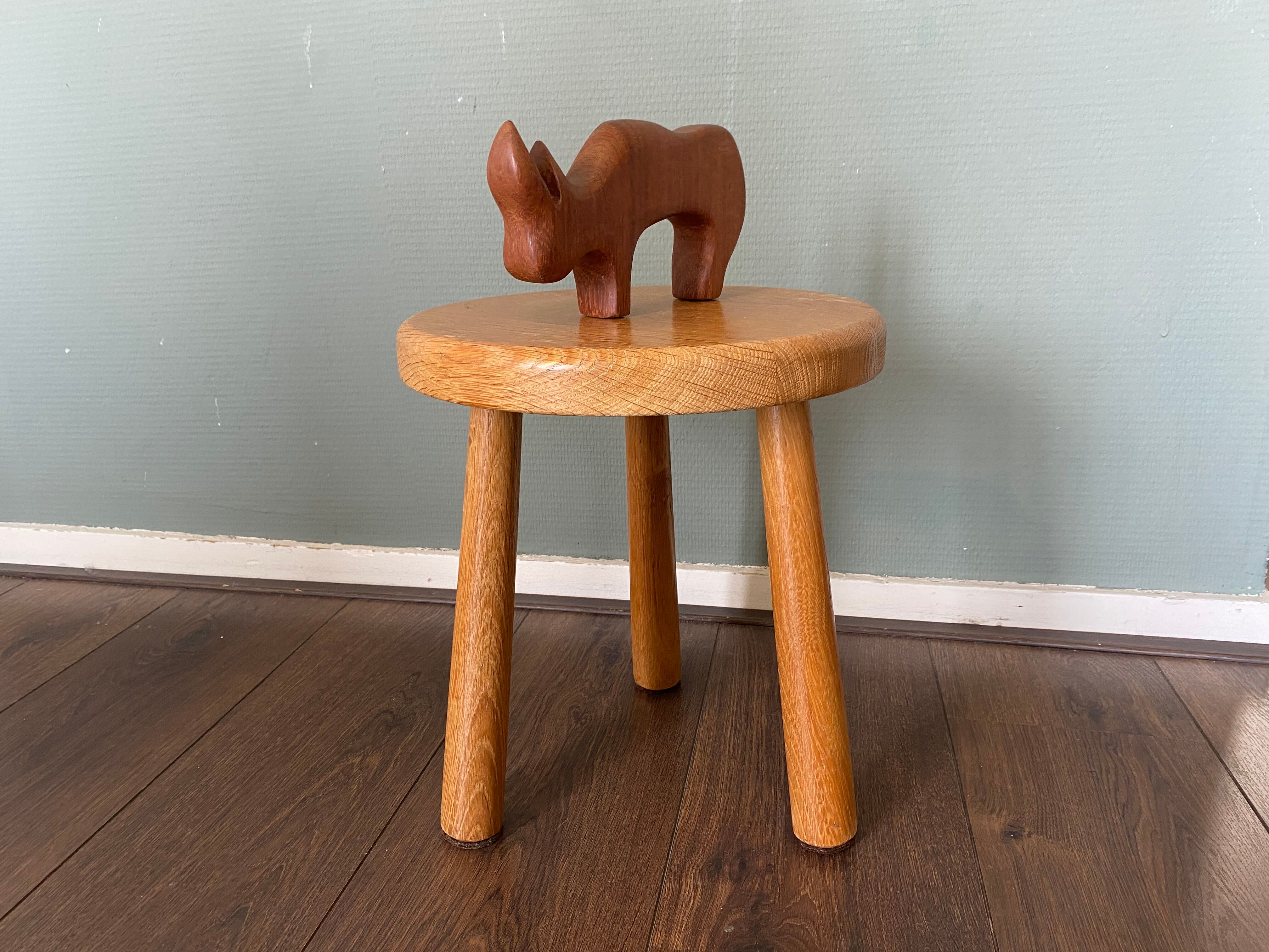 Table d'appoint moderne du milieu du siècle ou tabouret en chêne, années 1960