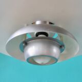Pendant light in iridescent silver metal with a typical Danish design, circa 75/80
